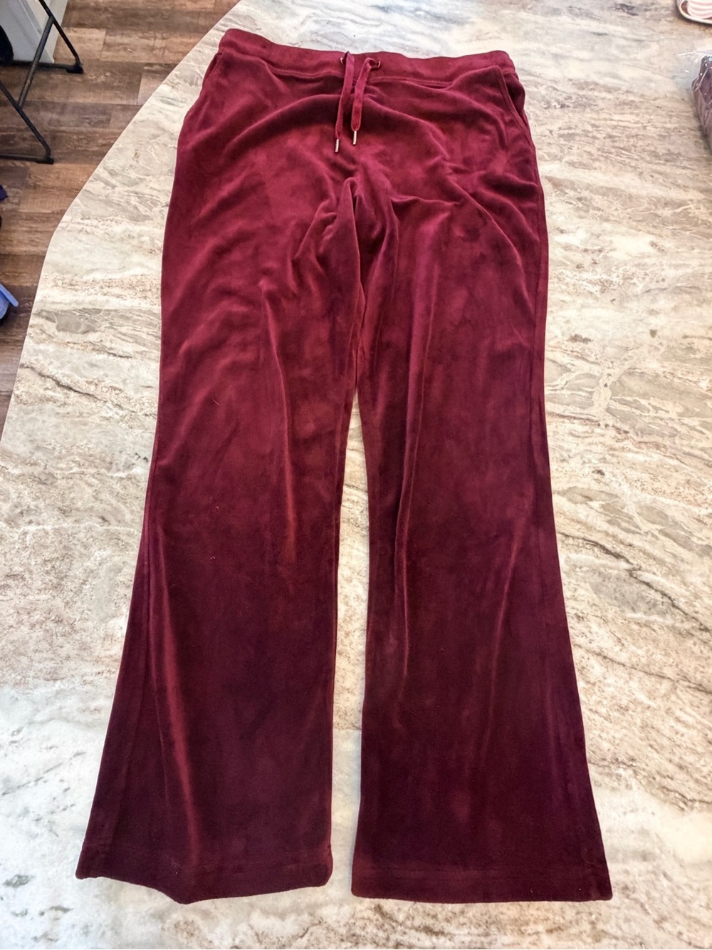 Gloria Vanderbilt Velour Pants Womens M Burgundy Wide Leg Drawstring
